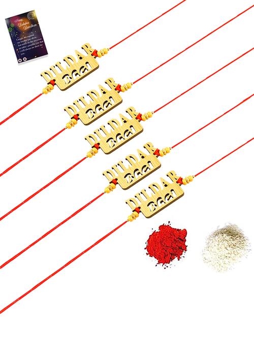 pack of 5 stylish bhaiya rakhi with roli chawal with and 1 greeting card - 18445021 - Very Small Image - 1