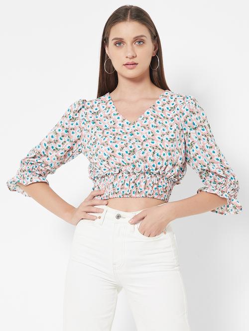 v-neck floral crop top - 18445136 - Very Small Image - 1