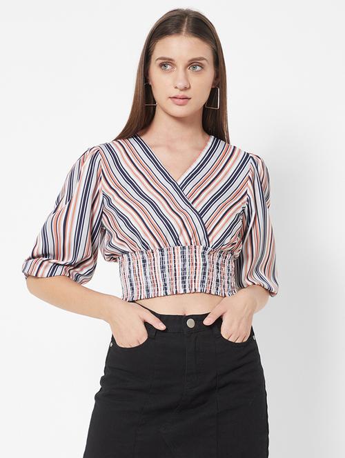 v-neck striped crop top - 18445173 - Very Small Image - 1