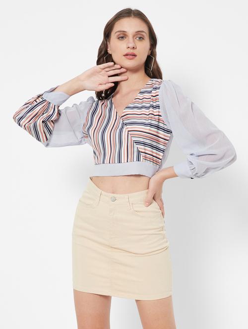 v-neck striped crop top - 18445174 - Very Small Image - 1
