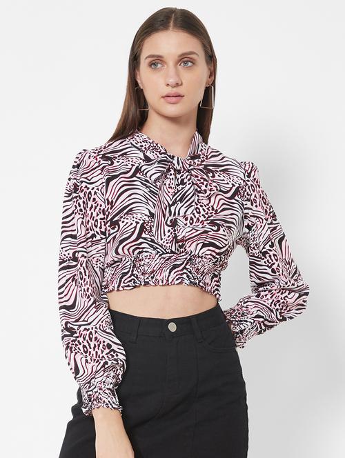 tie up neck animal print crop top - 18445198 - Very Small Image - 1