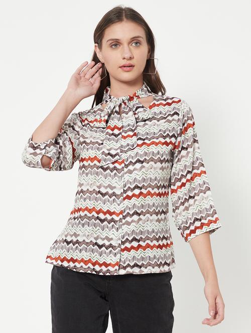 tie up neck chevron top - 18445201 - Very Small Image - 1