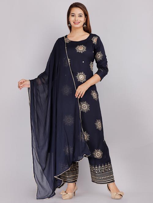foil printed kurta palazzo set with dupatta - 18445363 - Very Small Image - 1