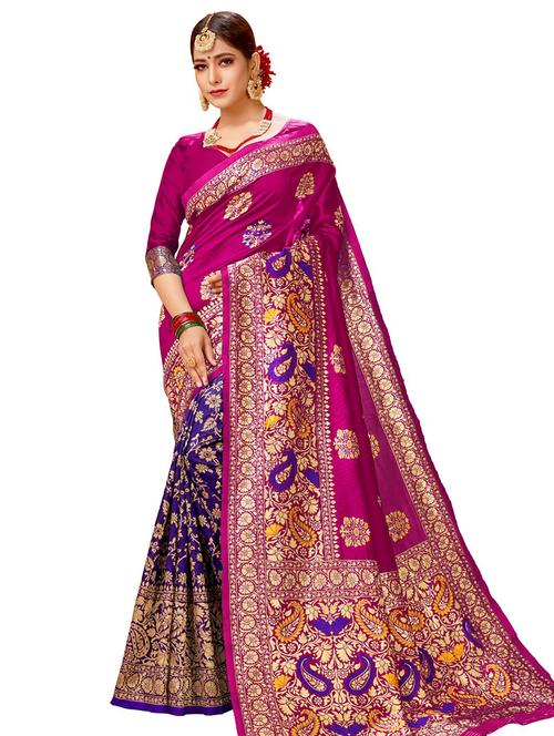 jacquard work half and half saree with blouse - 18445452 - Very Small Image - 1
