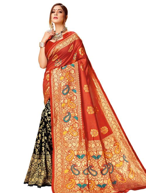 jacquard work half and half saree - 18445453 - Very Small Image - 1
