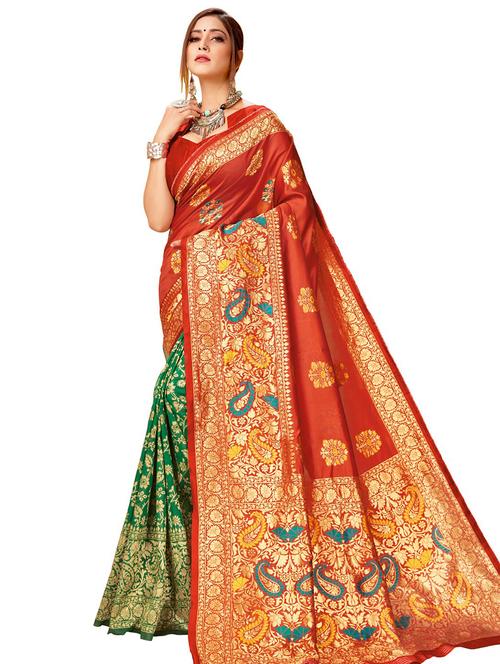 jacquard work half and half saree with blouse - 18445454 - Very Small Image - 1