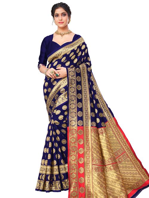 jacquard work banarasi saree with blouse - 18445455 - Very Small Image - 1