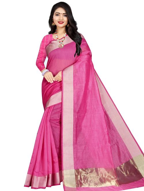 solid bordered saree with blouse - 18445521 - Very Small Image - 1