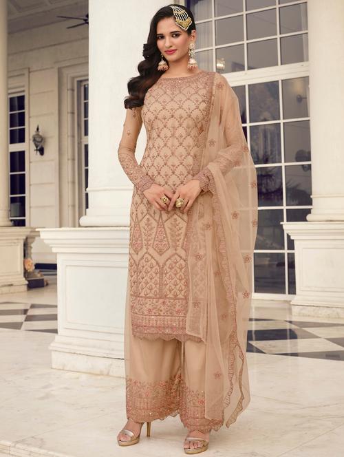 embroidered semi-stitched palazzo suit set - 18445585 - Very Small Image - 1