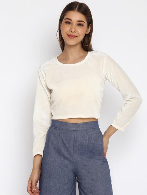 women's crop round neck top - 18445643 - Very Small Image - 1