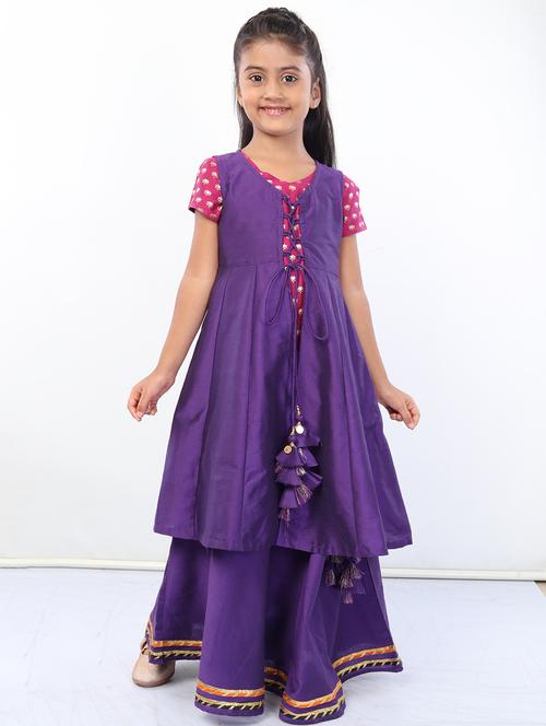 girls purple solid kurta sharara set - 18445806 - Very Small Image - 1