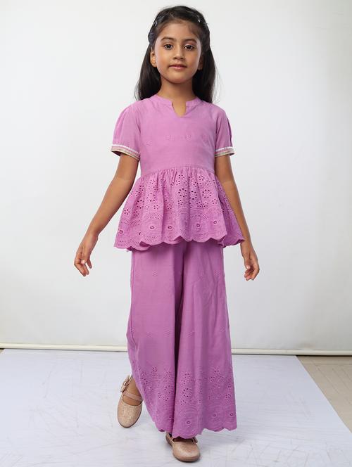 girls purple solid top pants set - 18445813 - Very Small Image - 1