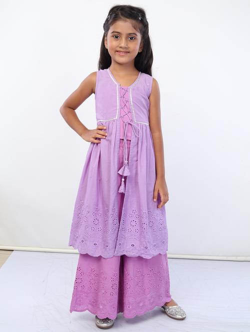 girls purple solid kurta palazzo set - 18445817 - Very Small Image - 1