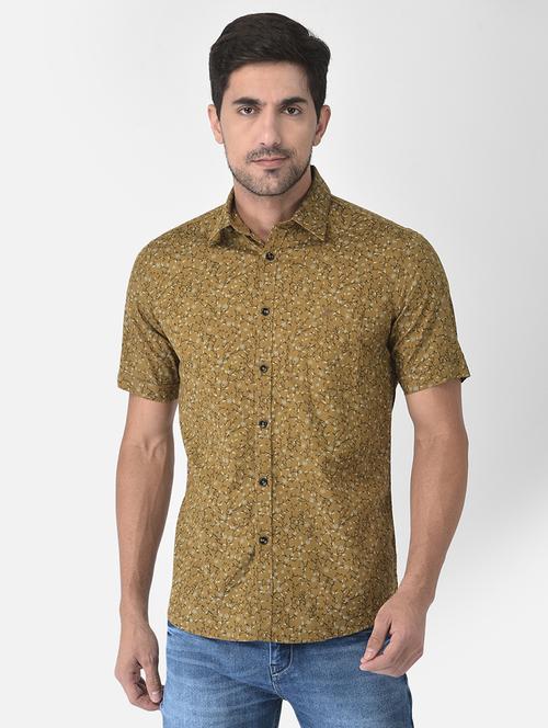 olive-green printed casual shirt - 18446375 - Very Small Image - 1