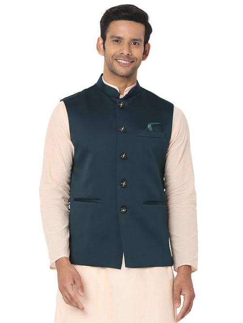 teal solid nehru jacket - 18446501 - Very Small Image - 1