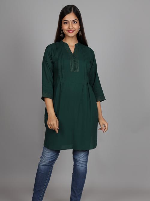 mandarin neck solid regular tunic - 18446784 - Very Small Image - 1