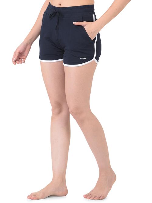 navy blue solid shorts with drawstring - 18446834 - Very Small Image - 1