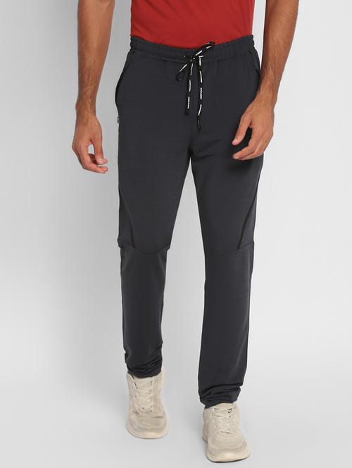 charcoal grey solid full length track pant - 18447099 - Very Small Image - 1