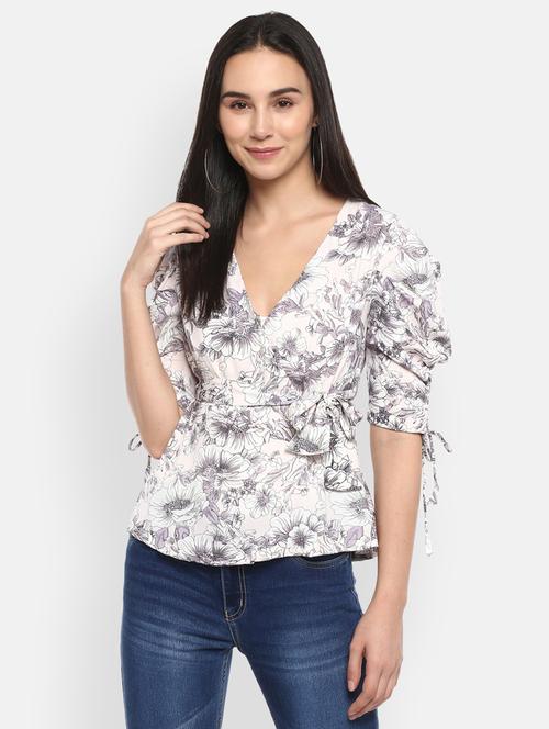 v-neck floral wrap top - 18447157 - Very Small Image - 1
