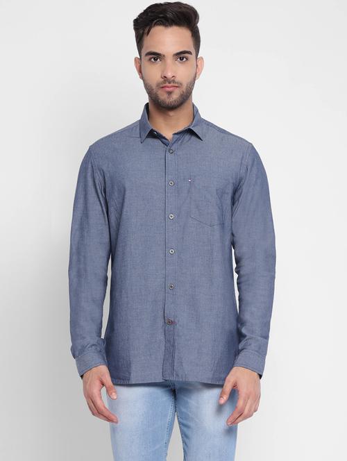 navy-blue solid casual shirt - 18447212 - Very Small Image - 1
