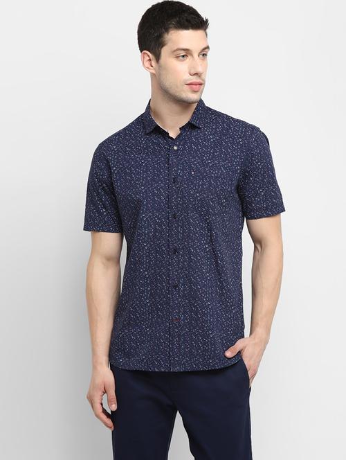 navy blue printed casual shirt - 18447217 - Very Small Image - 1
