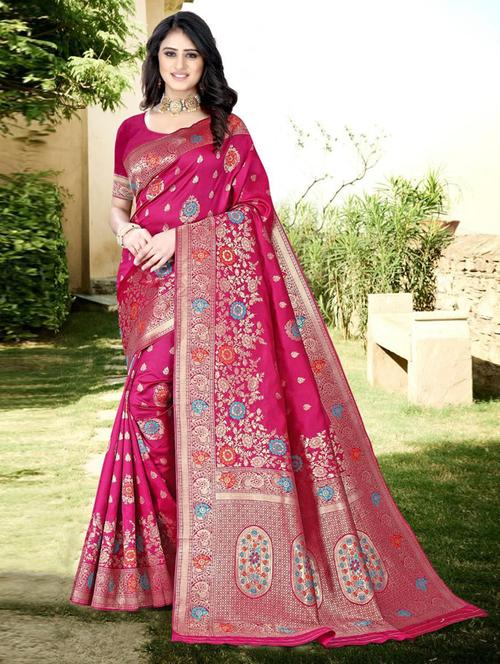 jacquard work banarasi saree with blouse - 18447873 - Very Small Image - 1