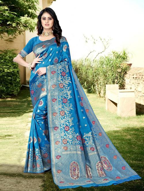 jacquard work banarasi saree with blouse - 18447876 - Very Small Image - 1