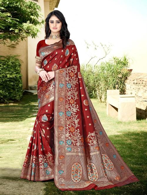 jacquard work banarasi saree with blouse - 18447877 - Very Small Image - 1