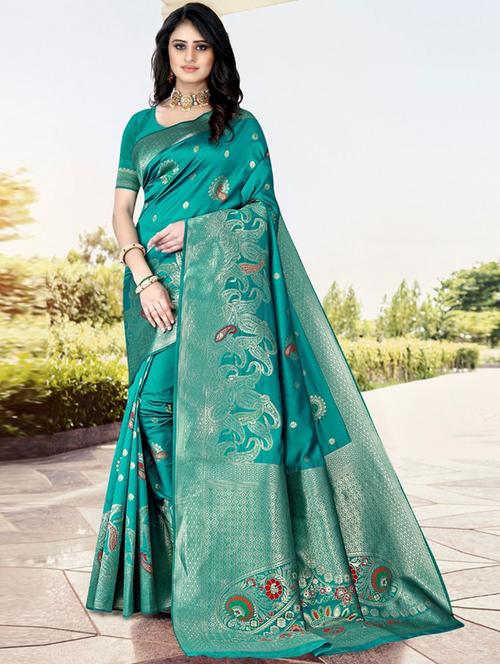 jacquard work banarasi saree with blouse - 18447878 - Very Small Image - 1