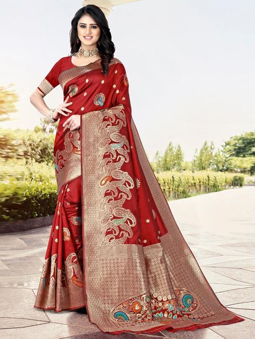 jacquard work banarasi saree with blouse - 18447883 - Very Small Image - 1