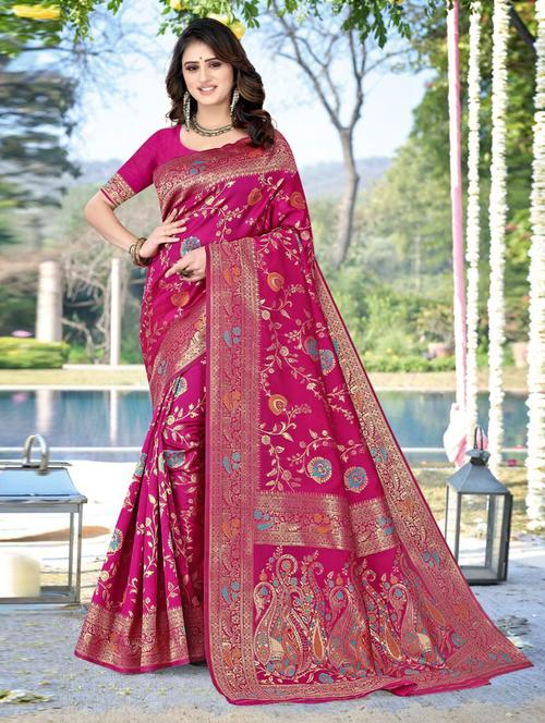 jacquard work banarasi saree with blouse - 18447885 - Very Small Image - 1