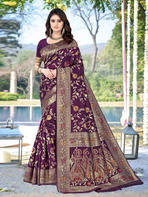 jacquard work banarasi saree with blouse - 18447887 - Very Small Image - 1