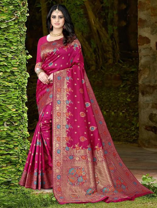 jacquard work banarasi saree with blouse - 18447891 - Very Small Image - 1