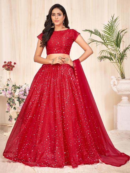 charming red embellished semi- stitched lehenga with dupatta - 18447910 - Very Small Image - 1
