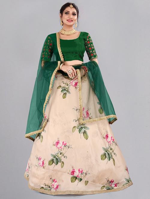 peach digital floral semi- stitched lehenga with dupatta - 18447913 - Very Small Image - 1
