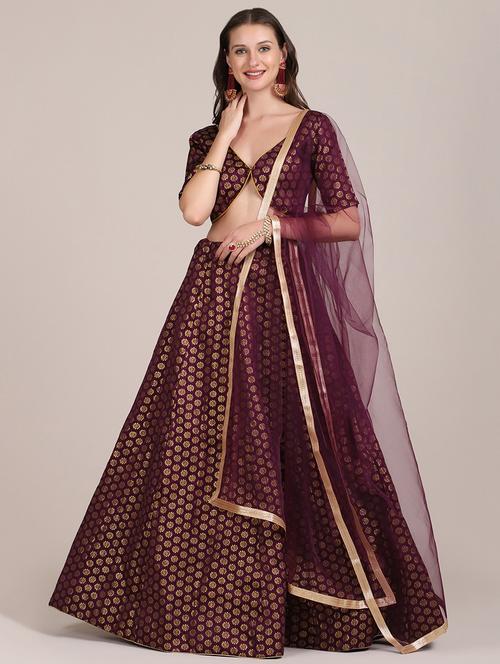 brocade flared semi-stitched lehenga with dupatta - 18447926 - Very Small Image - 1