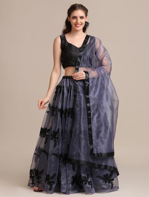 grey embroidered flared lehenga - 18447947 - Very Small Image - 1