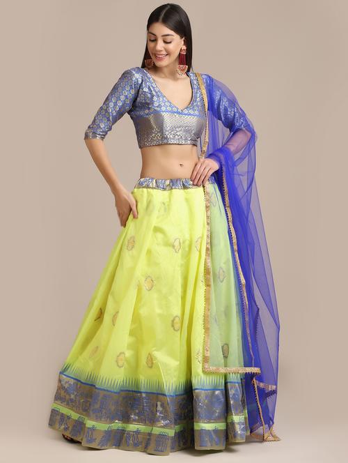 fluorescent green flared lehenga with dupatta - 18447980 - Very Small Image - 1