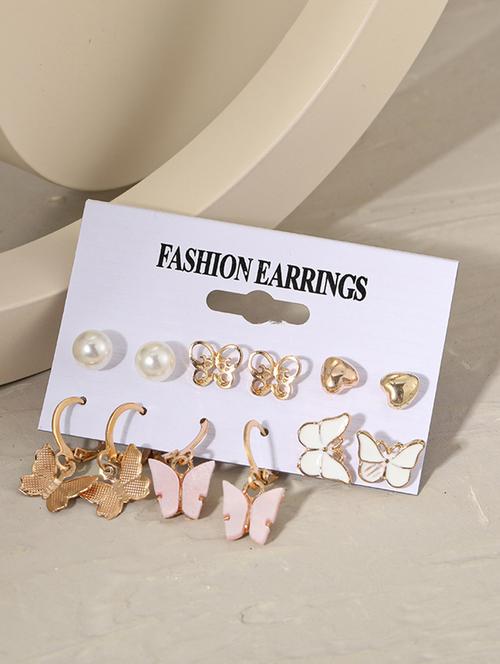 combo of 6 pair beautiful gold plated crystal butterfly hoop earrings - 18448036 - Very Small Image - 1