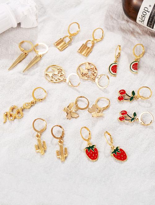combo of 9 pair beautiful fruit animal lock earrings - 18448046 - Very Small Image - 1