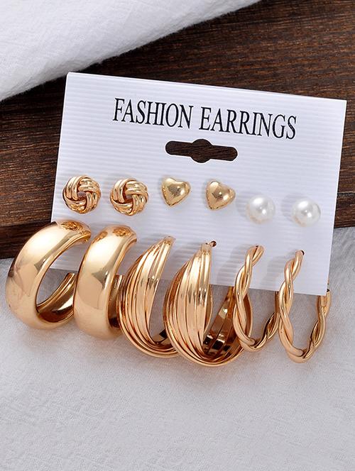 combo of 6 pair stunning gold plated studs hoop earrings - 18448048 - Very Small Image - 1