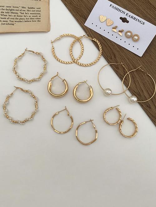 combo of 9 pair elegant butterfly heart studs pearl hoop earrings - 18448051 - Very Small Image - 1