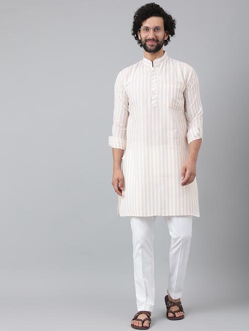 beige striped kurta pyjama set - 18448564 - Very Small Image - 1