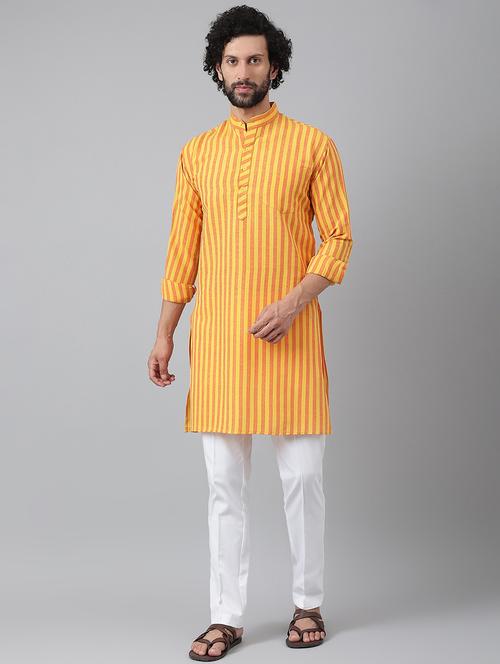 yellow striped kurta pyjama ethnic wear set - 18448569 - Very Small Image - 1