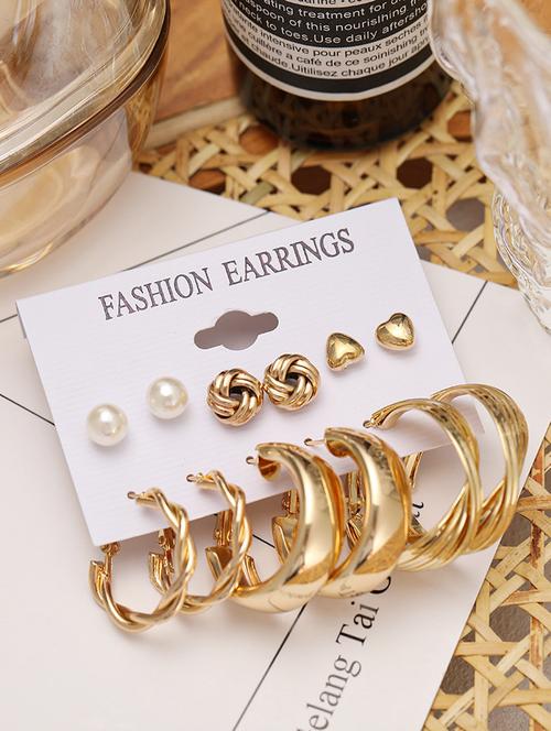 the vine girl stunning 6 pair twisted round hoop and pearl heart stud earrings - 18448632 - Very Small Image - 1