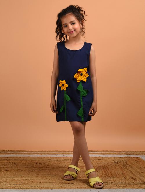 girls navy blue embellished a-line frock - 18448905 - Very Small Image - 1