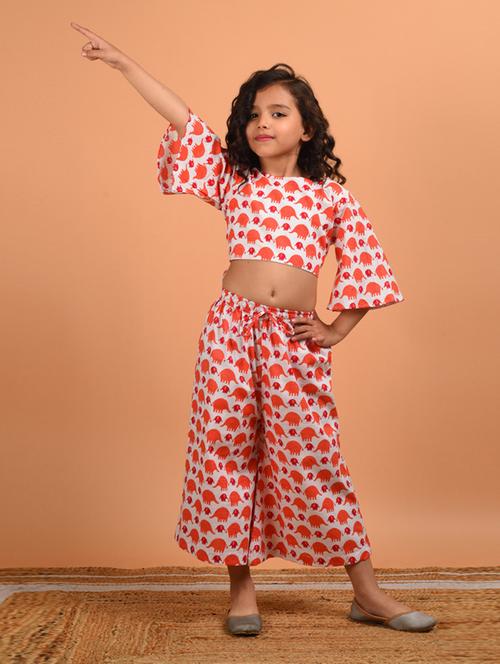 girls orange printed top pants set - 18448913 - Very Small Image - 1