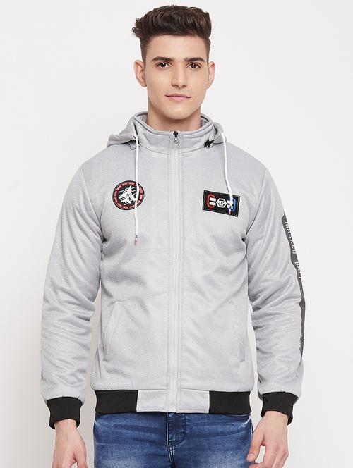 grey applique hooded bomber jacket - 18448938 - Very Small Image - 1