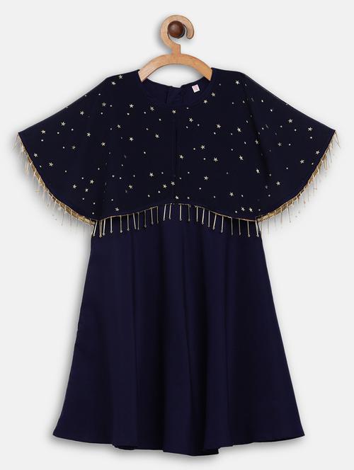 girls navy blue embellished layered frock - 18448953 - Very Small Image - 1