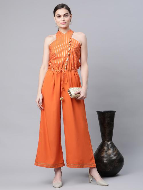 halter neck striped full leg jumpsuit - 18449006 - Very Small Image - 1
